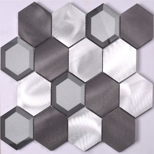 Aluminiu Metal amestec Glass Glass Hexagon Mosaic Placi pentru Bucătărie Wall Backsplash