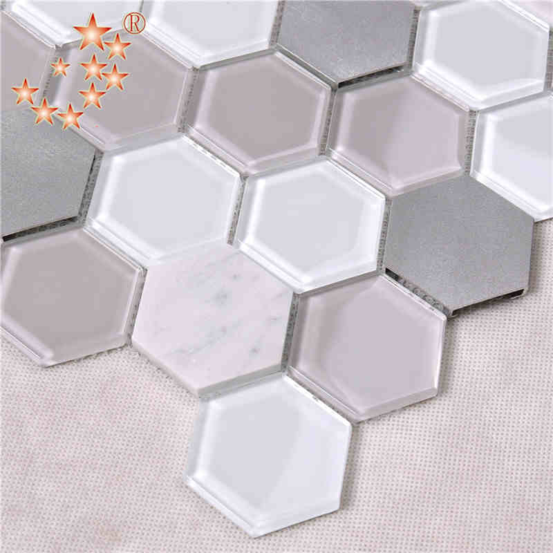 Ultimele design de bucatarie si decoratiuni interioare de baie jet de apa hexagon metalic de sticla mixt marmura pardoseala mozaic