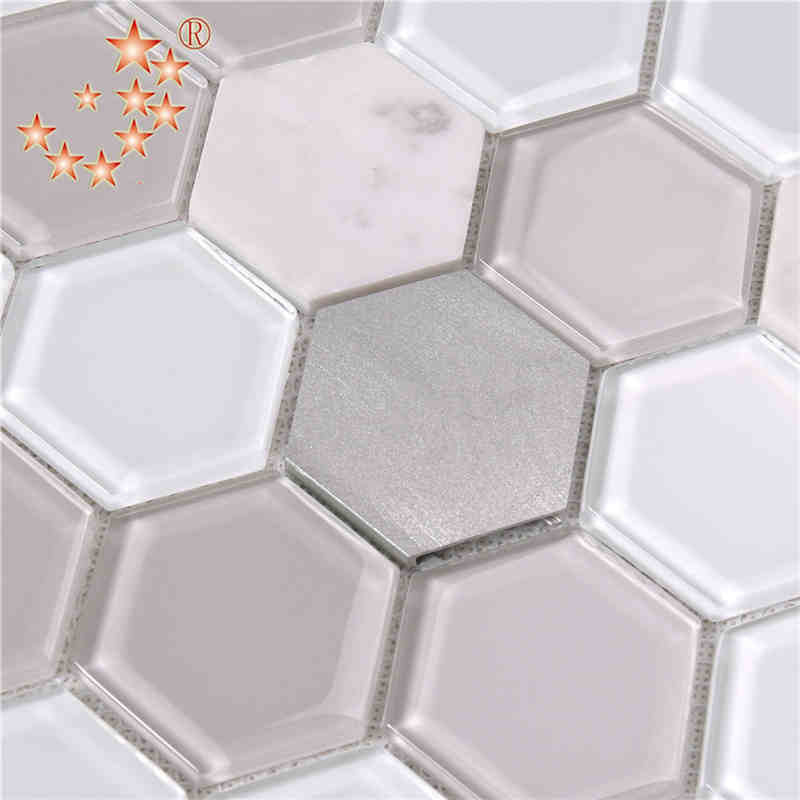 Ultimele design de bucatarie si decoratiuni interioare de baie jet de apa hexagon metalic de sticla mixt marmura pardoseala mozaic