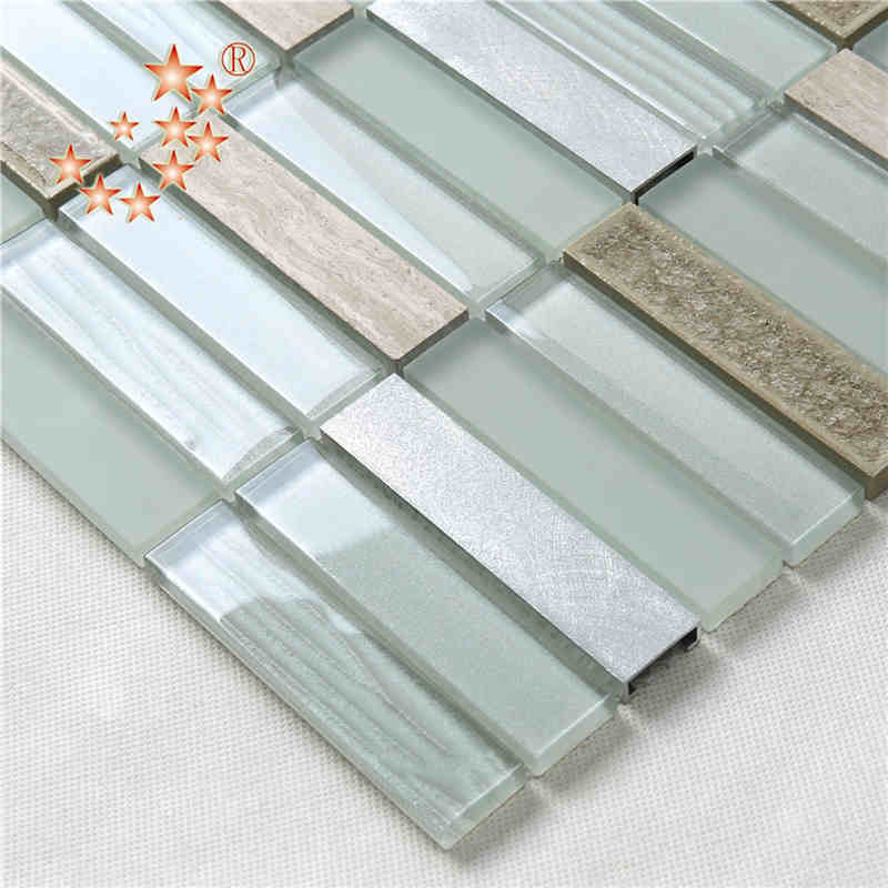 Produs nou Placi de ceramica pe baza de sticla de sticla cu bule de sticla Mat de sticla Mix metalic ceramica Placi de mozaic pentru bucatarie Splash Placi de sticla din sticla de sticla arabesque spate