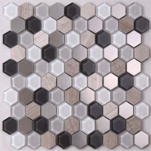 Vânzare fierbinte Marmură de marmură metalică hexagon de sticlă mozaic de sticlă pentru decorațiuni interioare