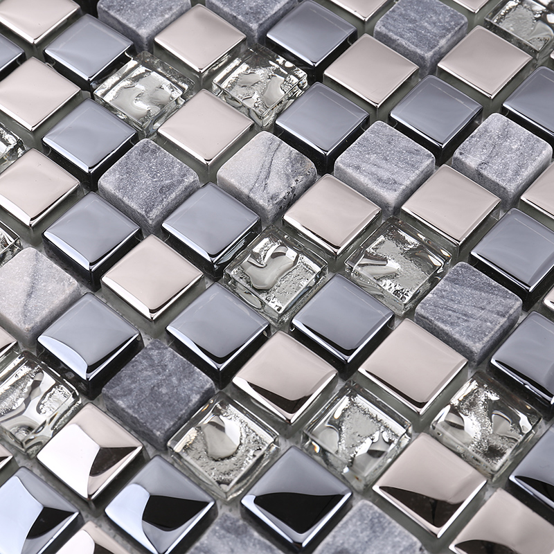 Cea mai recentă calitate de cristal de sticlă de cea mai recentă construcție de amestec de mozaic din piatră pentru bucătărie placă de perete posterior negru lucios