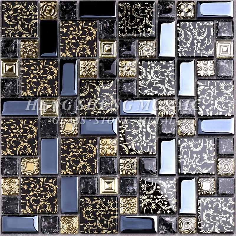 HDT02 Arabesque Design nou Linie de aur laminat Sticla Neagră Artă Floare Model Mozaic Placi pentru bucătărie Backsplash Perete