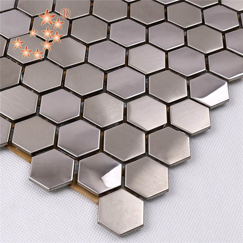 SA16 Premium de înaltă calitate hexagon din metal inoxidabil mozaic bucătărie Splash gresie