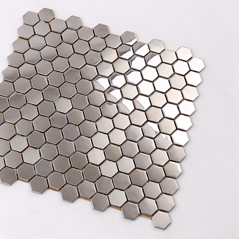 SA16 Premium de înaltă calitate hexagon din metal inoxidabil mozaic bucătărie Splash gresie